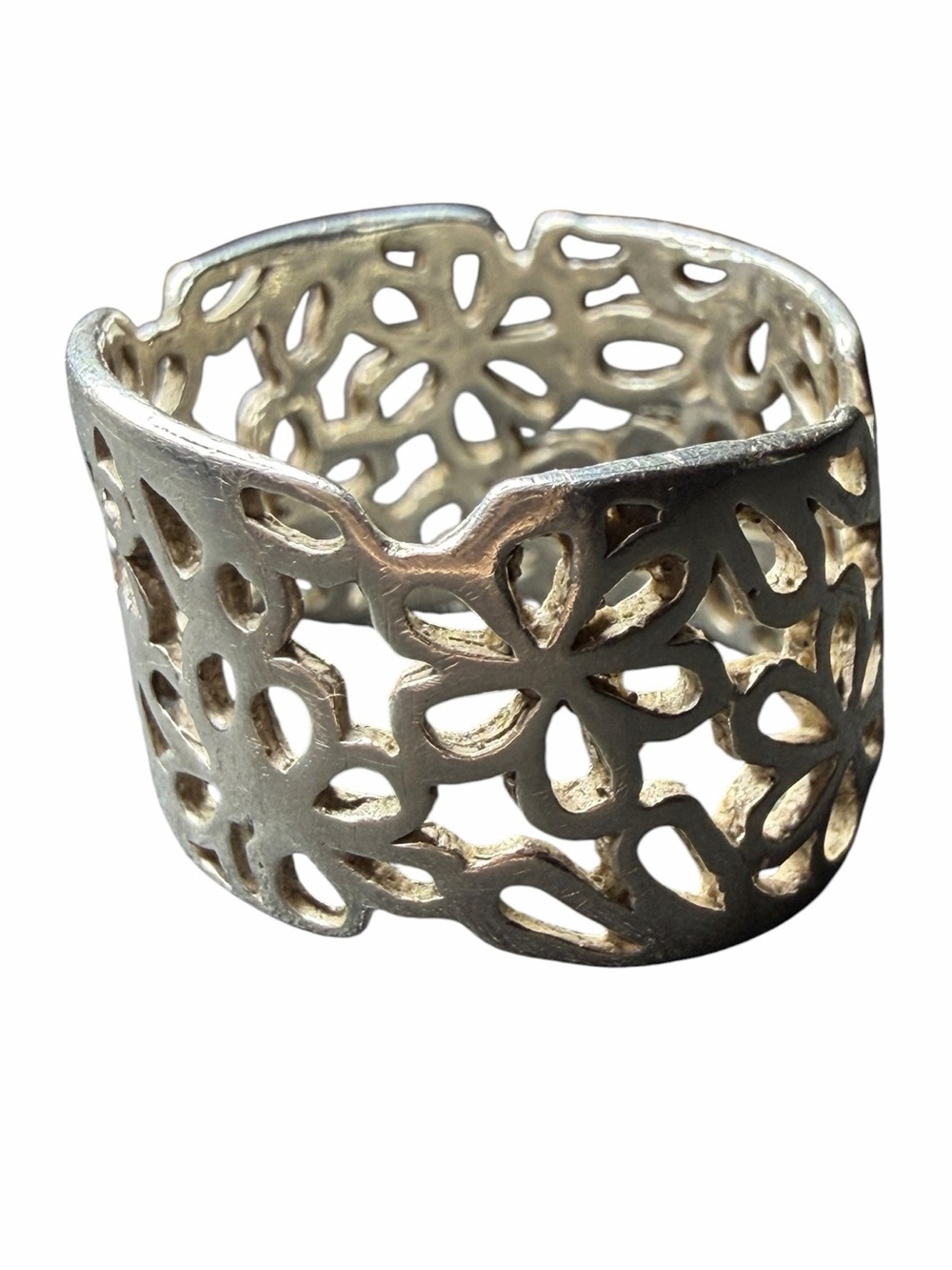 Sterling Silver Floral Cutout Wide Band Ring - Size‎ 10
